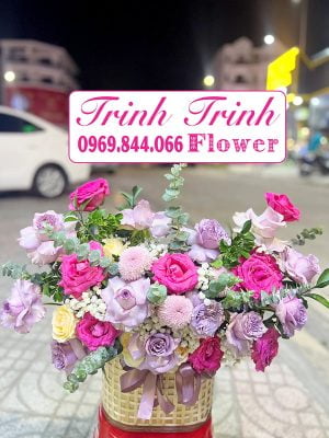 Giỏ hoa tươi chúc mừng ở Tân An, Long An của shop hoa tươi Trinh Trinh GCM-067