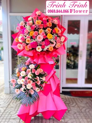 Lẵng hoa chúc mừng khai trương, chúc mừng hội nghị, chúc mừng tân gia của shop hoa tươi Trinh Trinh - Shop hoa tươi Tân An - Long An LCM-047