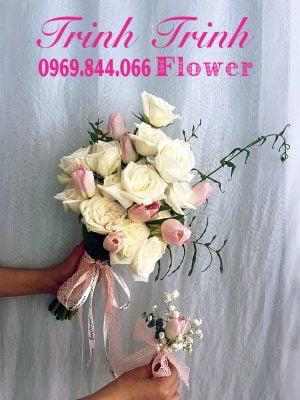 Bó hoa cưới, bóa hoa hoa cầm tay cô dâu của shop hoa tươi Trinh Trinh - Cửa hàng hoa tươi Tân An, Long An BHC-020