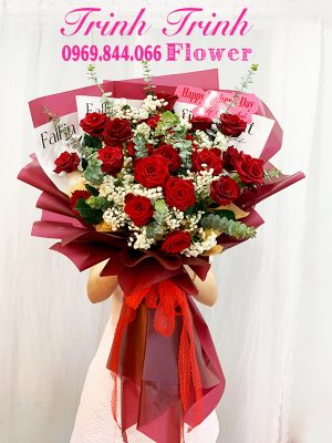 Bó hoa tươi, bó hoa hồng đỏ đẹp của shop hoa tươi Trinh Trinh ở Tân An, Long An BHT-016