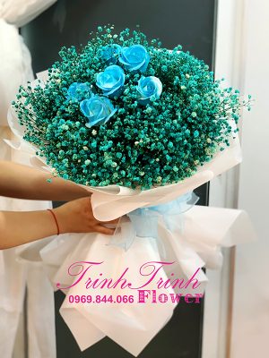 Bó hoa tươi, bó hoa chúc mừng đẹp, bó hoa bi xanh của Hoa tươi Trinh Trinh - Shop hoa tươi ở Tân An, Long An BHT-054