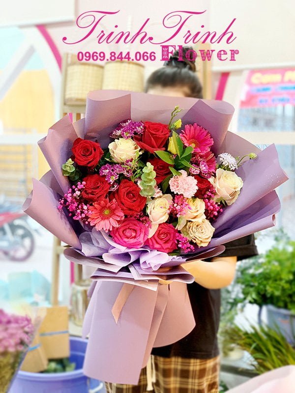 Bó Hoa Tươi, Bó Hoa Chúc Mừng Đẹp Của Shop Hoa Tươi Trinh Trinh Ở Tân An, Long An Bht-090