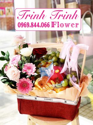 Giỏ trái cây, giỏ hoa quả, giỏ hoa trái cây chúc mừng của shop hoa tươi Tân An, Long An - Hoa tươi Trinh Trinh GHQ-002