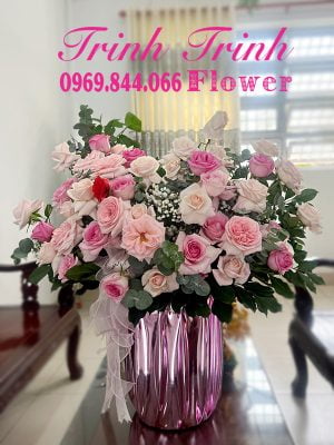 Giỏ hoa chúc mừng, giỏ hoa khai trương, giỏ hoa sinh nhật của shop hoa tươi Tân An, Long An - Tiệm hoa tươi Trinh Trinh GCM-040