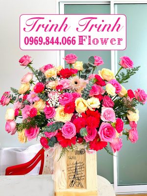 Giỏ hoa chúc mừng, giỏ hoa khai trương, giỏ hoa sinh nhật của shop hoa tươi Tân An, Long An - Tiệm hoa tươi Trinh Trinh GCM-042