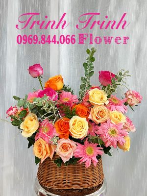 Giỏ hoa chúc mừng, giỏ hoa khai trương, giỏ hoa sinh nhật của shop hoa tươi Tân An, Long An - Tiệm hoa tươi Trinh Trinh GCM-046