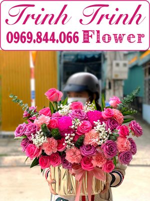 Giỏ hoa chúc mừng, giỏ hoa khai trương, giỏ hoa sinh nhật của shop hoa tươi Tân An, Long An - Tiệm hoa tươi Trinh Trinh GCM-049