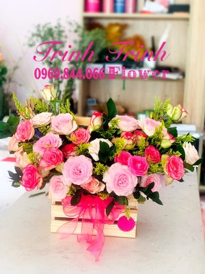 Giỏ hoa chúc mừng, giỏ hoa khai trương, giỏ hoa sinh nhật của shop hoa tươi Tân An, Long An - Tiệm hoa tươi Trinh Trinh GCM-050