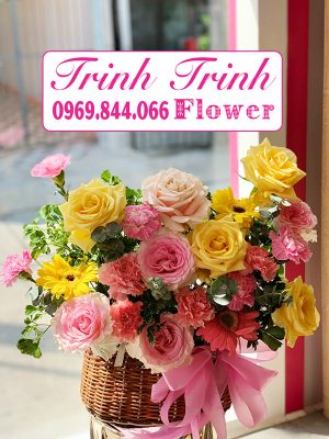 Giỏ hoa chúc mừng, giỏ hoa khai trương, giỏ hoa sinh nhật của shop hoa tươi Tân An, Long An - Tiệm hoa tươi Trinh Trinh GCM-057
