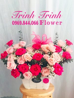 Giỏ hoa chúc mừng, giỏ hoa khai trương, giỏ hoa sinh nhật của shop hoa tươi Tân An, Long An - Tiệm hoa tươi Trinh Trinh GCM-059