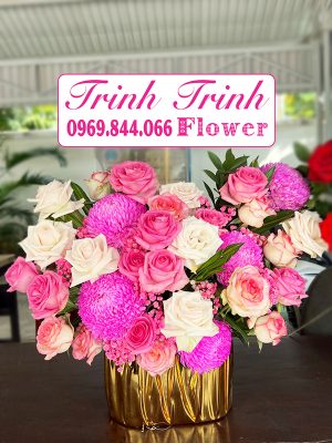 Giỏ hoa chúc mừng, giỏ hoa chúc mừng sinh nhật, giỏ hoa chúc mừng khai trương của shop hoa tươi Trinh Trinh - Tiệm hoa tươi ở Tân An, Long An GCM-072