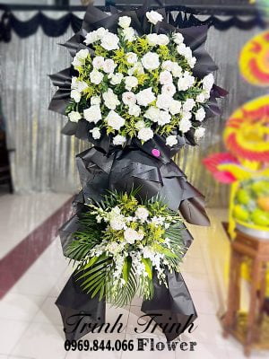 Lẵng hoa tang, lẵng hoa chia buồn, lẵng hoa viếng đám ma của shop hoa tươi Trinh Trinh - Tiệm hoa tươi ở Tân An, Long An LHT-013