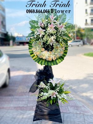 Lẵng hoa tang, lẵng hoa chia buồn, lẵng hoa viếng đam ma của shop hoa tươi Trinh Trinh - Shop hoa tươi Tân An - Long An LHT-081