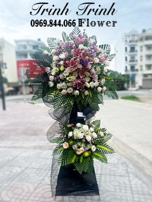 Lẵng hoa tang, lẵng hoa chia buồn, lẵng hoa viếng đám ma của shop hoa tươi Trinh Trinh - Shop hoa tươi Tân An - Long An LHT-084