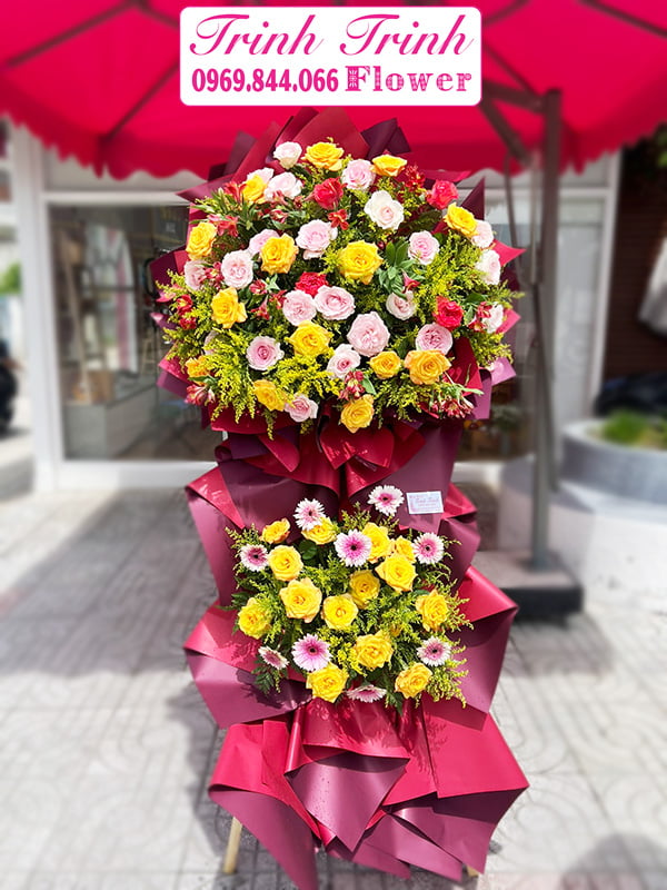 Lẵng Hoa Lcm-074 1 Lẵng Hoa Chúc Mừng, Lẵng Hoa Khai Trương Của Shop Hoa Tươi Trinh Trinh - Shop Hoa Tươi Tân An, Long An Lcm-074