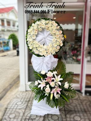 Lẵng hoa tang, lẵng hoa viếng đám ma, lẵng hoa chia buồn của shop hoa tươi Tân An - Long An - Hoa tươi Trinh Trinh LHT-100