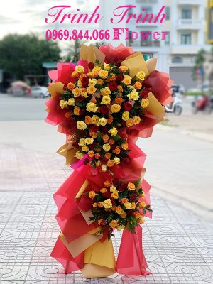 Lẵng hoa chúc mừng, lẵng hoa khai trương của shop hoa tươi Trinh Trinh - Shop hoa tươi Tân An, Long An LCM-087