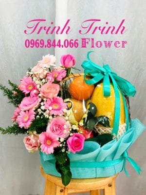 Giỏ trái cây, giỏ hoa quả, giỏ trái cây và hoa của shop hoa tươi Tân An, Long An - Trinh Trinh Flowers GTC-032