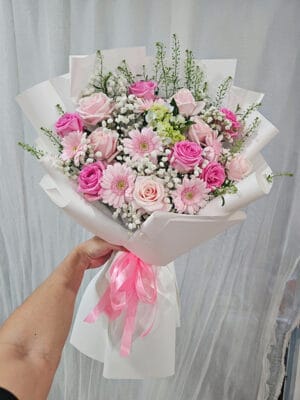 Bó hoa tươi tông màu hồng, bó hoa sinh nhật, bó hoa tặng nữ, bó hoa chúc mừng của shop hoa tươi Tân An, Long An | tỉnh Tây Ninh BHT-113
