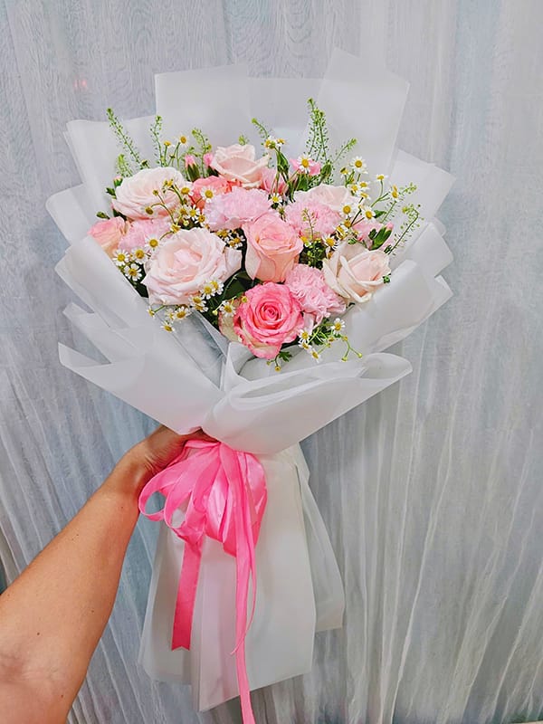 Bó Hoa Bht-119 2 Bó Hoa Tươi Tông Màu Hồng, Bó Hoa Sinh Nhật, Bó Hoa Tặng Nữ, Bó Hoa Chúc Mừng Của Shop Hoa Tươi Tân An, Long An | Tỉnh Tây Ninh Bht-119