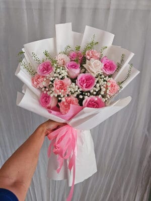 Bó hoa tươi tông màu hồng, bó hoa sinh nhật, bó hoa tặng nữ, bó hoa chúc mừng của shop hoa tươi Tân An, Long An | tỉnh Tây Ninh BHT-120