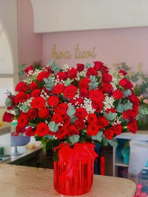 Giỏ hoa đẹp, giỏ hoa hồng đỏ, giỏ hoa khai trương, giỏ hoa chúc mừng, giỏ hoa sinh nhật của shop hoa tươi Tiệm hoa tươi Tân An, Long An | Tây Ninh GCM-101