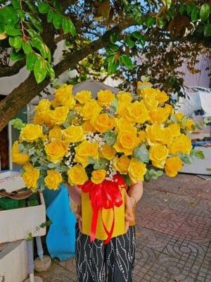 Giỏ hoa hồng vàng, Giỏ hoa đẹp, giỏ hoa khai trương, giỏ hoa chúc mừng, giỏ hoa sinh nhật của shop hoa tươi Tiệm hoa tươi Tân An, Long An | Tây Ninh GCM-104