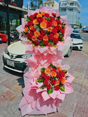 Lẵng hoa đẹp, lẵng hoa chúc mừng, lẵng hoa khai trương, kệ hoa khai trương của shop hoa tươi Tân An - Long An | Tây Ninh LCM 108
