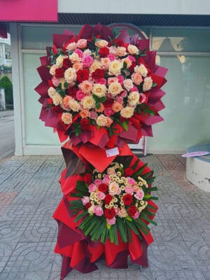 Lẵng hoa đẹp, lẵng hoa chúc mừng, lẵng hoa khai trương, kệ hoa khai trương của shop hoa tươi Tân An - Long An | Tây Ninh LCM 110