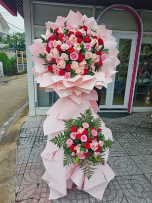 Lẵng hoa đẹp, lẵng hoa chúc mừng, lẵng hoa khai trương, kệ hoa khai trương của shop hoa tươi Tân An - Long An | Tây Ninh LCM 112
