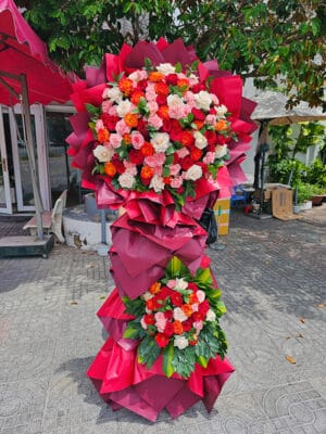 Lẵng hoa đẹp, lẵng hoa chúc mừng, lẵng hoa khai trương, kệ hoa khai trương của shop hoa tươi Tân An - Long An | Tây Ninh LCM 114